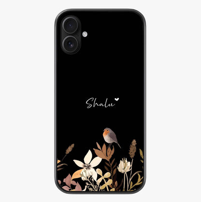 Quiet Garden Tune Custom Name Glass Case showing full back design in clean flat view with glossy glass finish.
