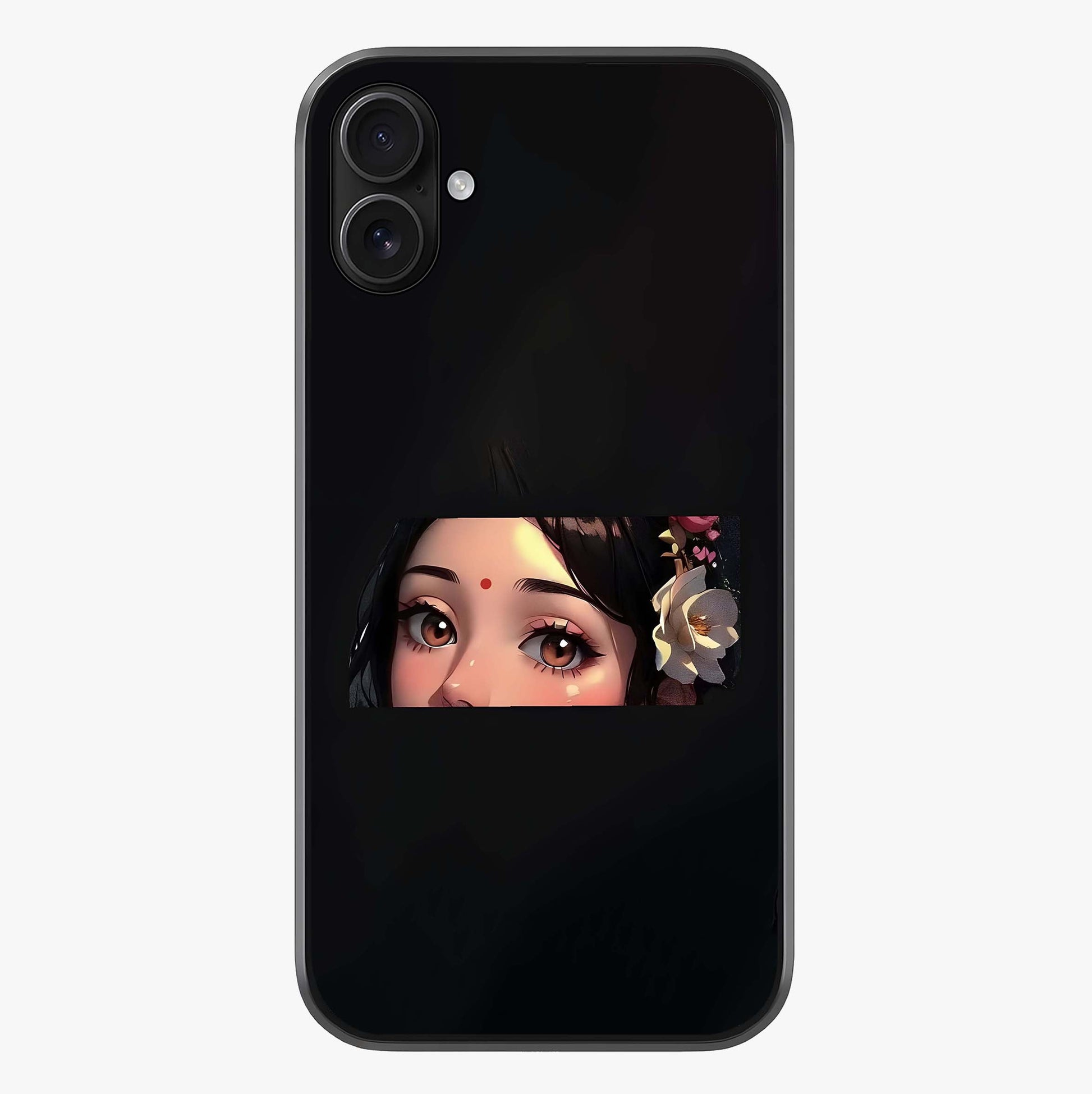 Radha Divine Embrace Glass Case showing full back design in clean flat view with glossy glass finish.