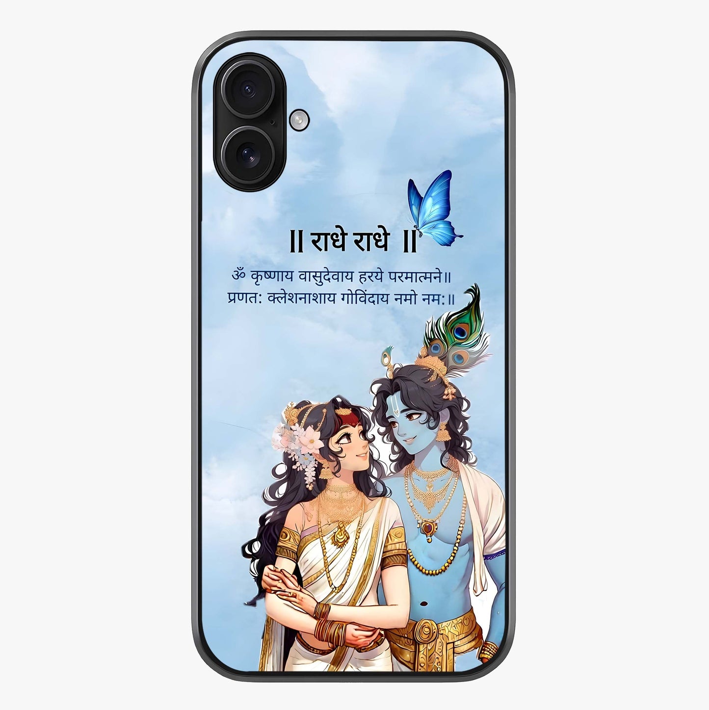 Radha Krishna Eternal Glass Case showing full back design in clean flat view with glossy glass finish.