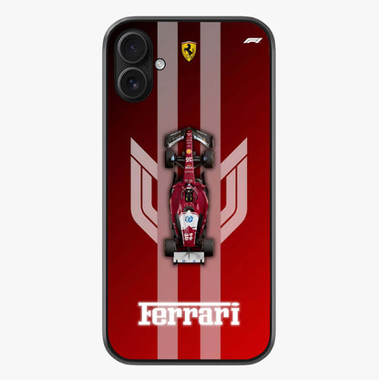 Red Ferrari F1 Vertical Glass Case showing full back design in clean flat view with glossy glass finish.