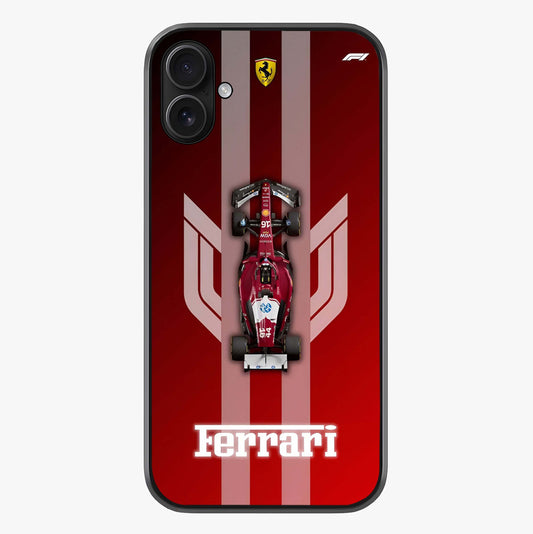 Red Ferrari F1 Vertical Glass Case showing full back design in clean flat view with glossy glass finish.
