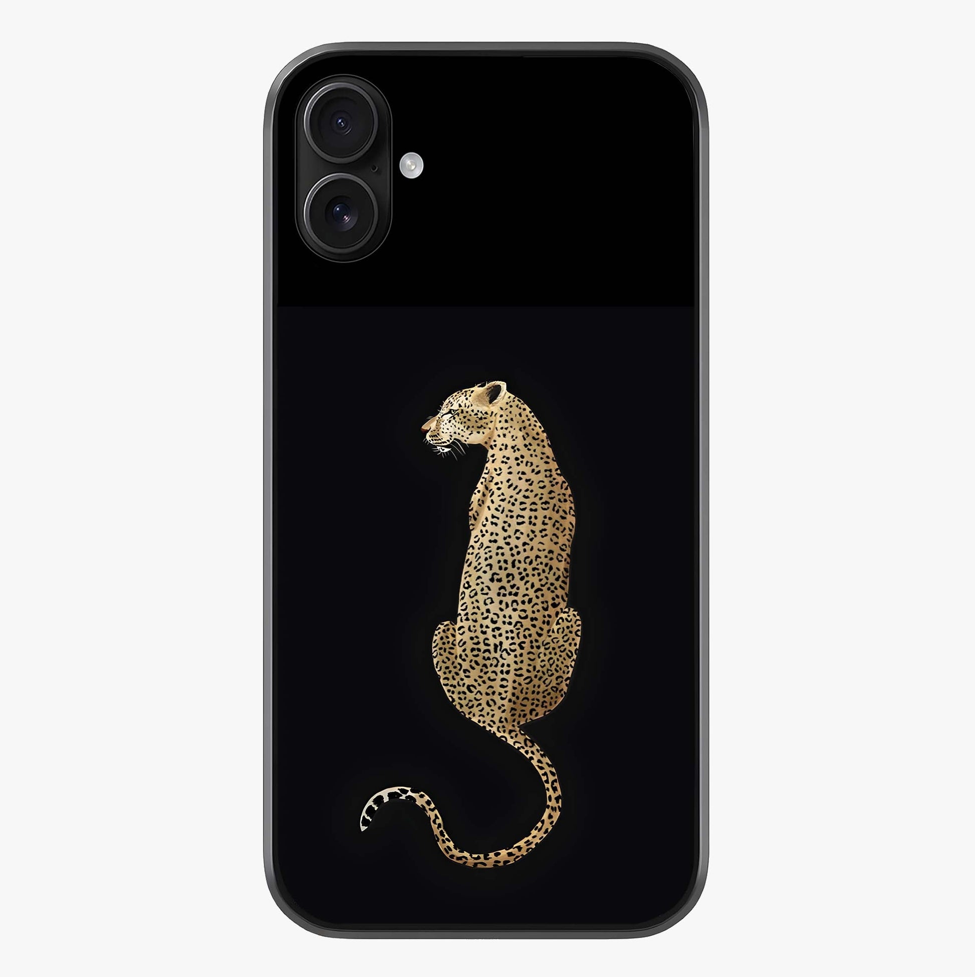Regal Leopard Glass Case showing full back design in clean flat view with glossy glass finish.