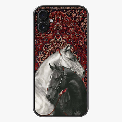 Regal Stallion Tapestry Glass Case showing full back design in clean flat view with glossy glass finish.