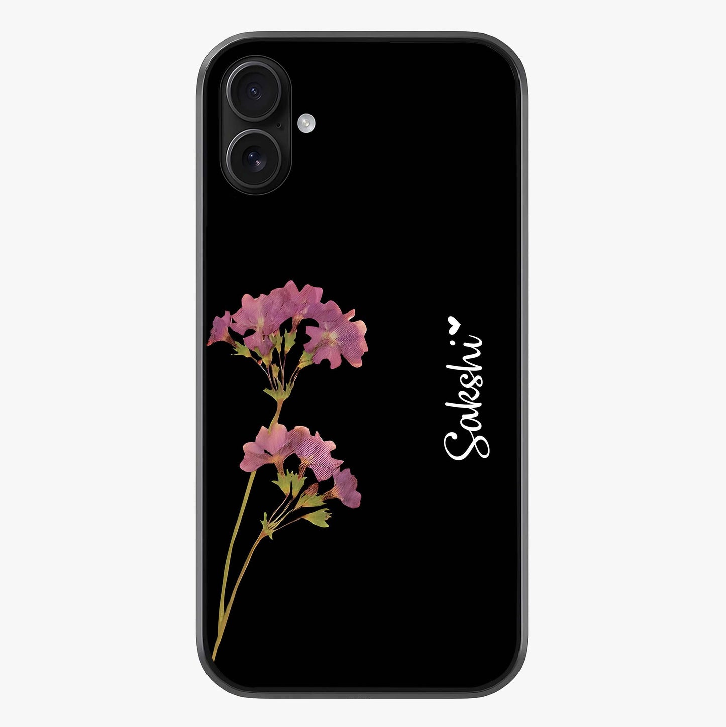 Riching Lavender Flower Custom Name Glass Case showing full back design in clean flat view with glossy glass finish.