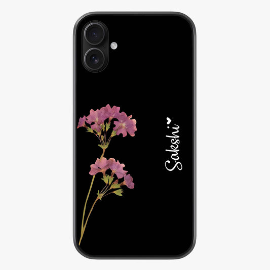Riching Lavender Flower Custom Name Glass Case showing full back design in clean flat view with glossy glass finish.