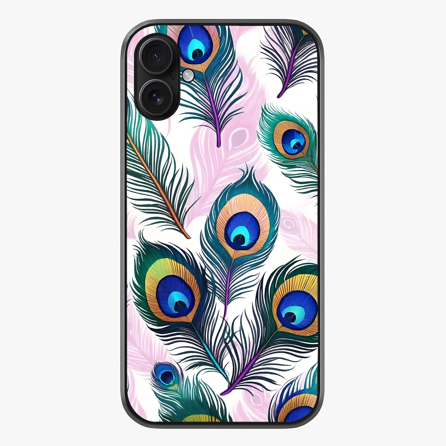 Royal Peacock Feathers Glass Case showing full back design in clean flat view with glossy glass finish.