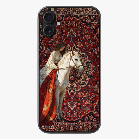 Royal Rider Tapestry Glass Case showing full back design in clean flat view with glossy glass finish.