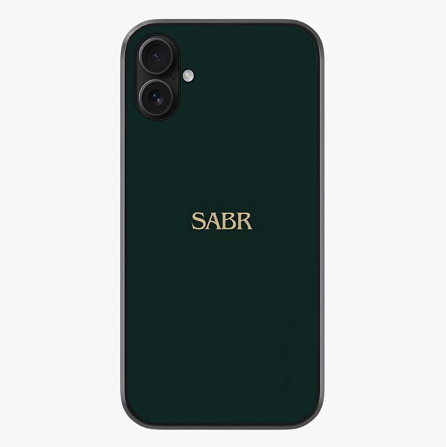 Sabr Minimal Patience Glass Case showing full back design in clean flat view with glossy glass finish.