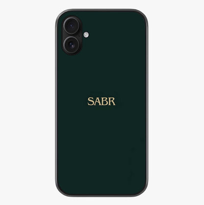 Sabr Minimal Patience Glass Case showing full back design in clean flat view with glossy glass finish.