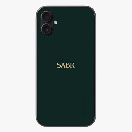 Sabr Minimal Patience Glass Case showing full back design in clean flat view with glossy glass finish.
