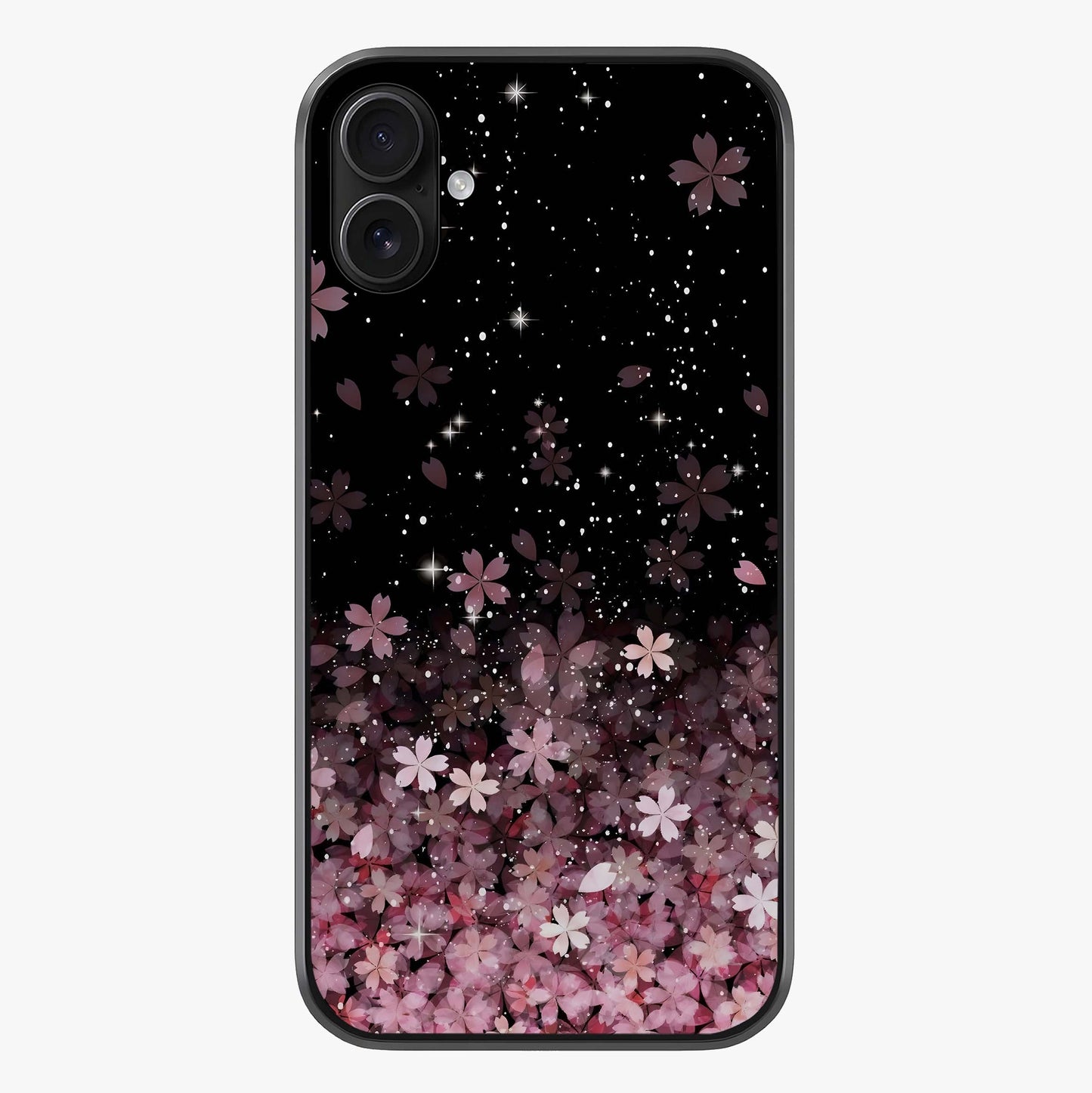 Small Starry Flowers Glass Case showing full back design in clean flat view with glossy glass finish.