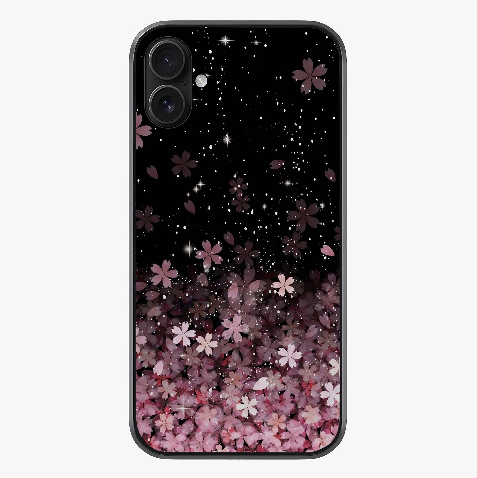 Small Starry Flowers Glass Case showing full back design in clean flat view with glossy glass finish.
