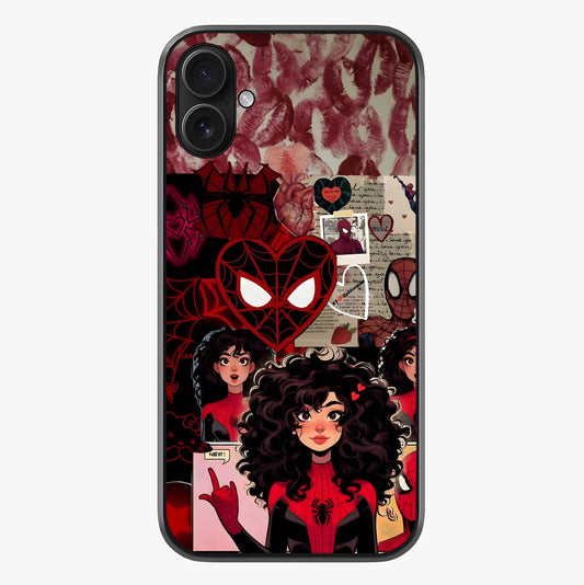 Spider Love Story Glass Case showing full back design in clean flat view with glossy glass finish.