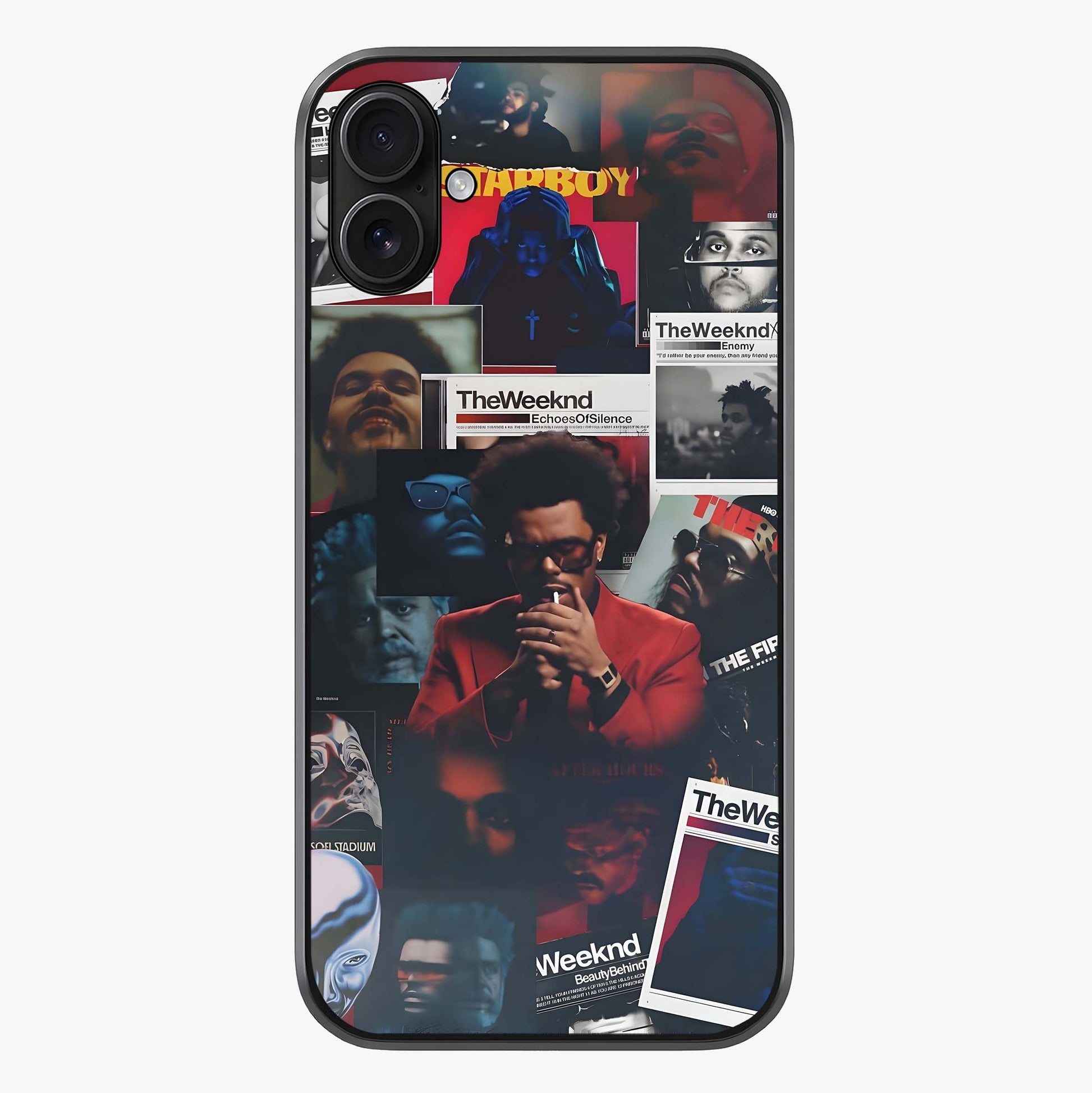 The Weeknd Glass Case showing full back design in clean flat view with glossy glass finish.
