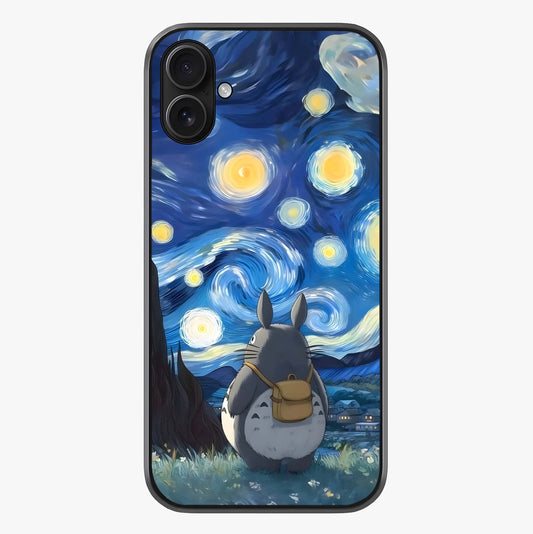 Totoro In Van Gogh Art Glass Case showing full back design in clean flat view with glossy glass finish.