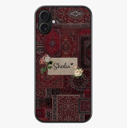 Velvet Wine Pattern Custom Name Glass Case showing full back design in clean flat view with glossy glass finish.