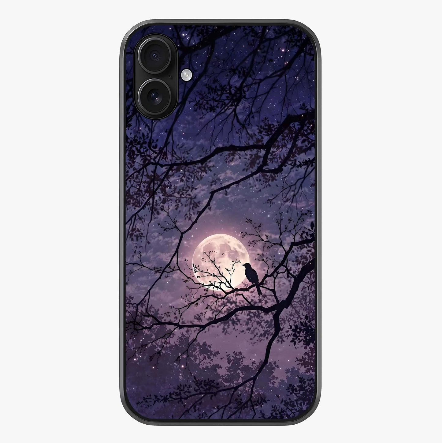 Whispering Moon Silence Glass Case showing full back design in clean flat view with glossy glass finish.
