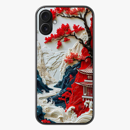 Whispers Of Sakura Waves Glass Case showing full back design in clean flat view with glossy glass finish.