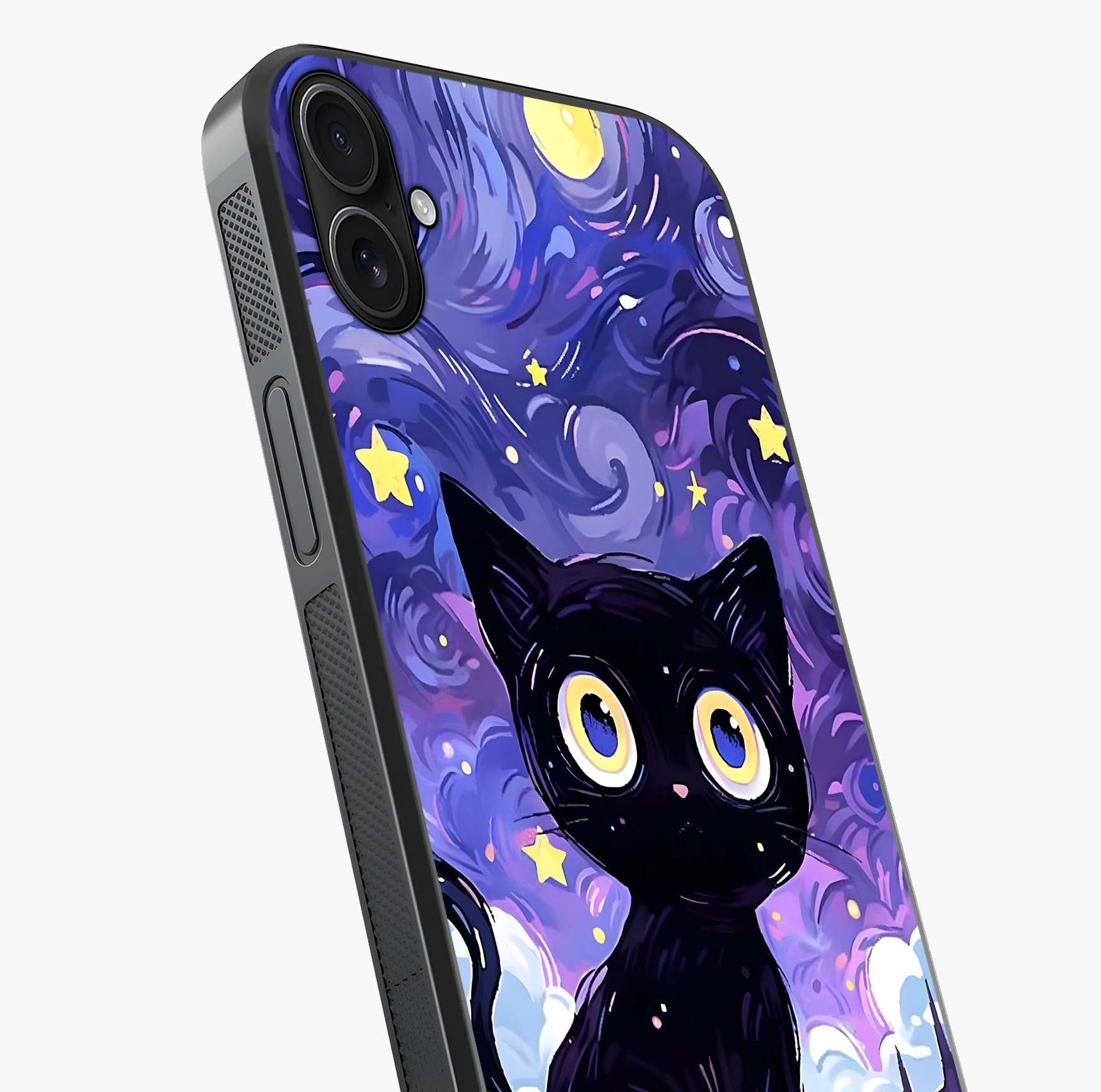 Abstract Cat Art Glass Case captured at a warm angle highlighting gloss, texture and premium glass finish.