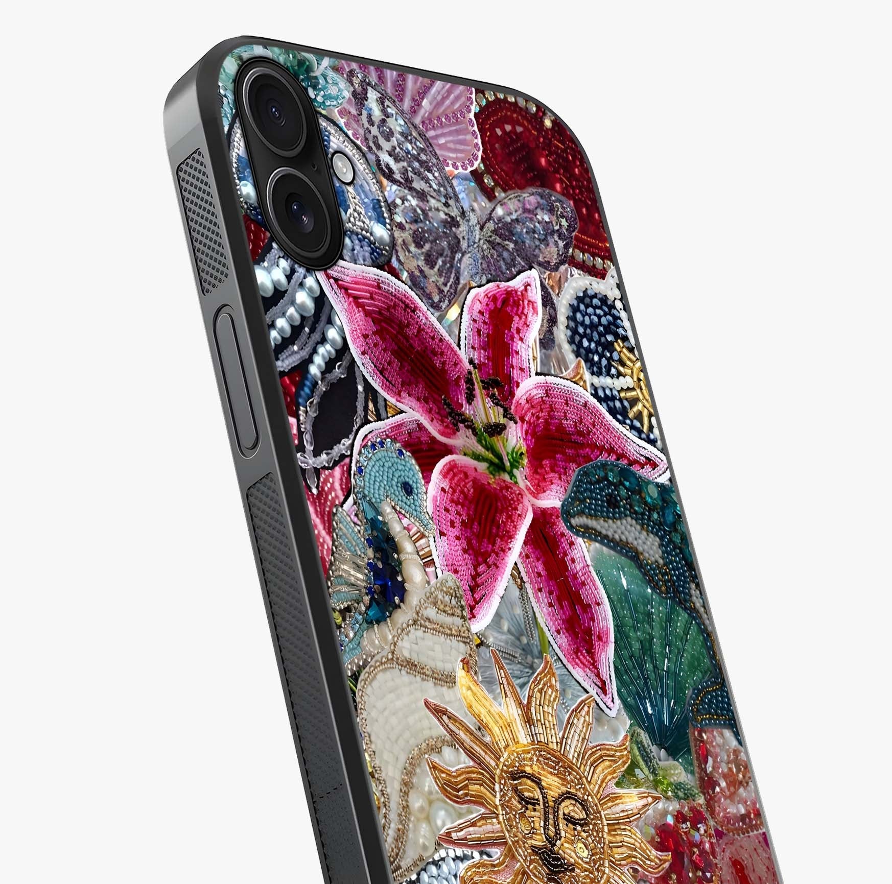 Beaded Garden Fantasy Glass Case captured at a warm angle highlighting gloss, texture and premium glass finish.