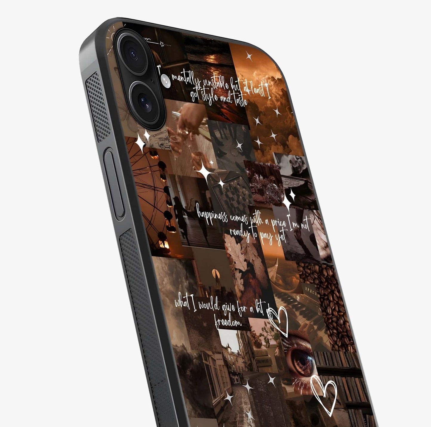 Bittersweet Aesthetic Chaos Glass Case captured at a warm angle highlighting gloss, texture and premium glass finish.