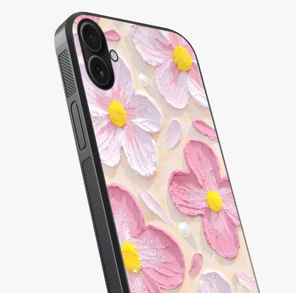 Blush Bloom Texture Glass Case captured at a warm angle highlighting gloss, texture and premium glass finish.