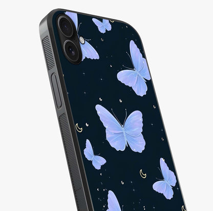 Butterfly With Stars Pattern Glass Case captured at a warm angle highlighting gloss, texture and premium glass finish.