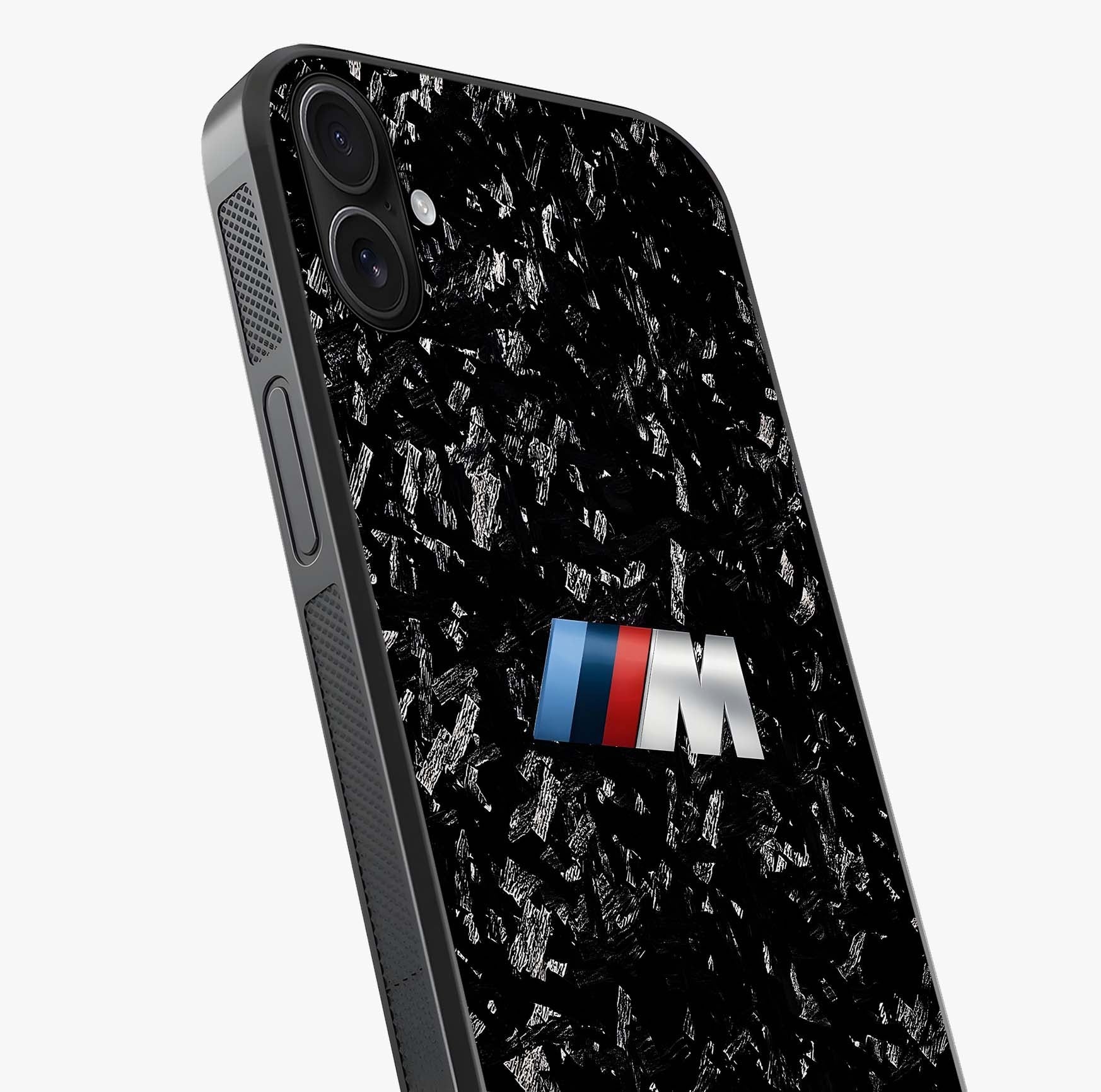 Carbon Speed Mark Glass Case captured at a warm angle highlighting gloss, texture and premium glass finish.