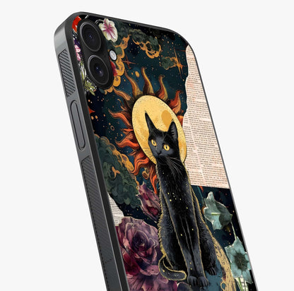 Celestial Black Cat Glass Case captured at a warm angle highlighting gloss, texture and premium glass finish.