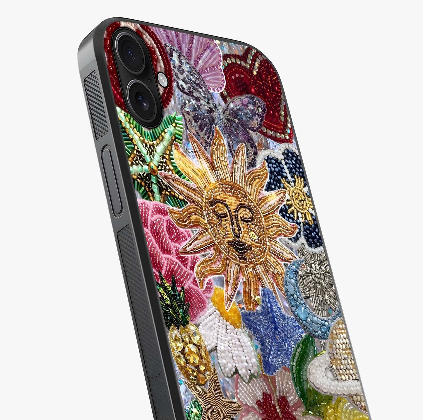 Celestial Floral And Playful Glass Case captured at a warm angle highlighting gloss, texture and premium glass finish.