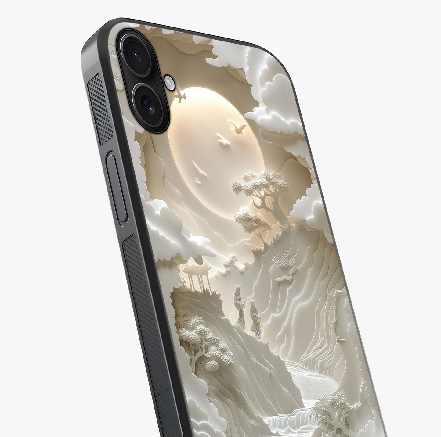 Celestial Origami Glass Case captured at a warm angle highlighting gloss, texture and premium glass finish.