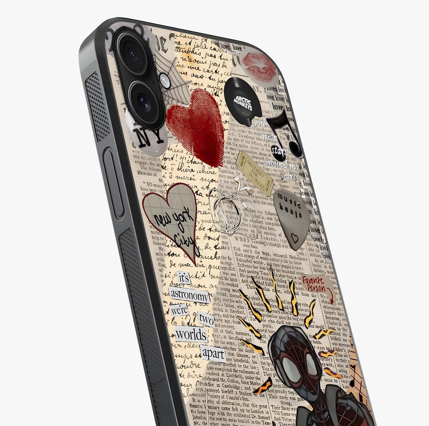 City Dream Sketch Glass Case captured at a warm angle highlighting gloss, texture and premium glass finish.