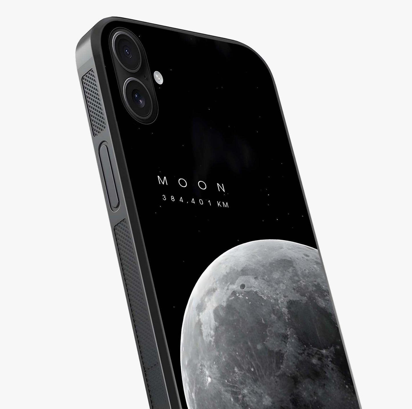 Cosmic Moon Glow Glass Case captured at a warm angle highlighting gloss, texture and premium glass finish.