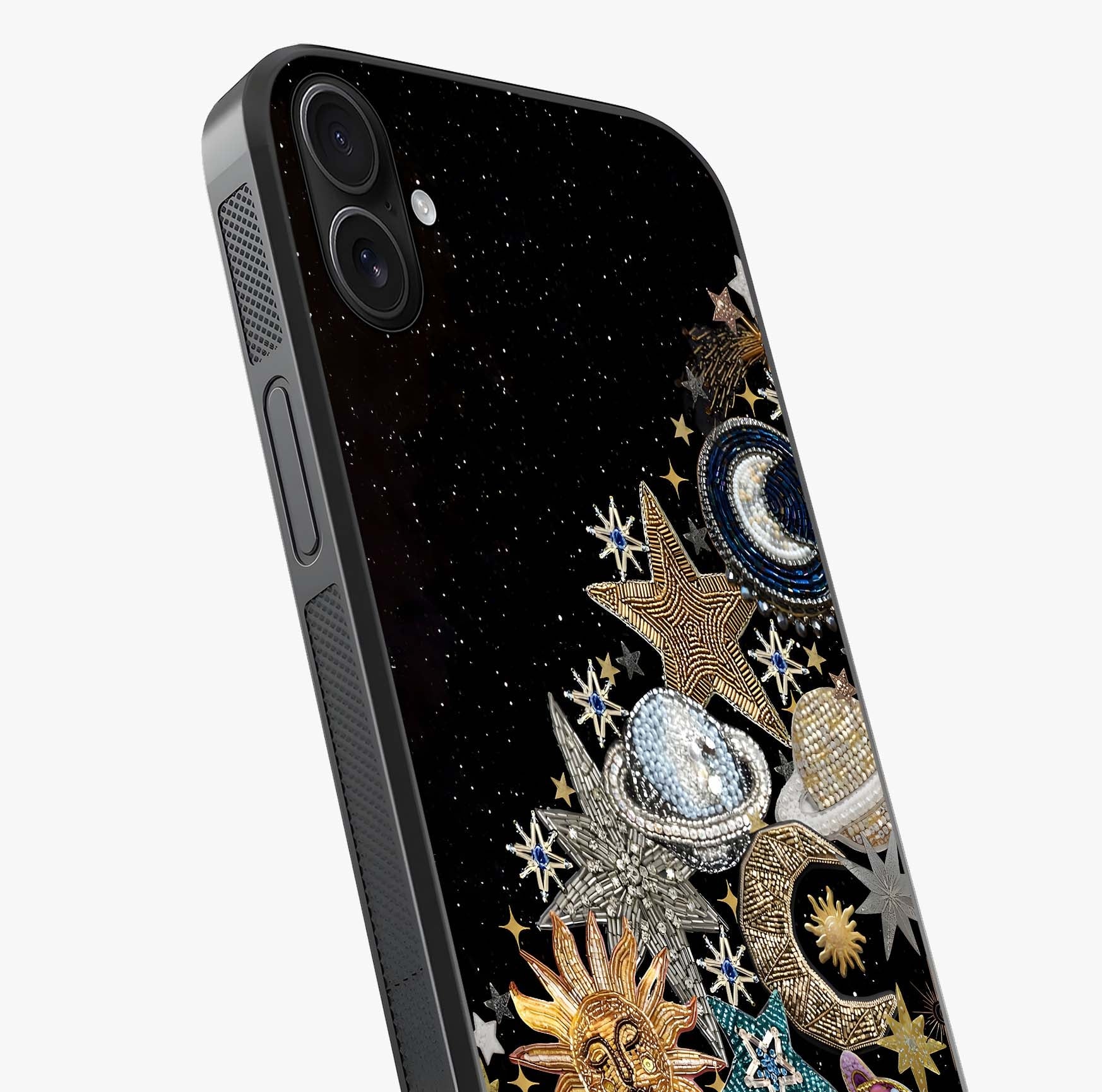 Cosmic Sparkle Dreams Glass Case captured at a warm angle highlighting gloss, texture and premium glass finish.
