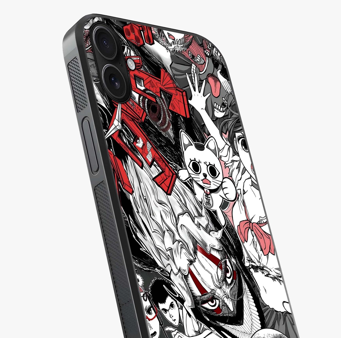 Crimson Chaos Panel Glass Case captured at a warm angle highlighting gloss, texture and premium glass finish.