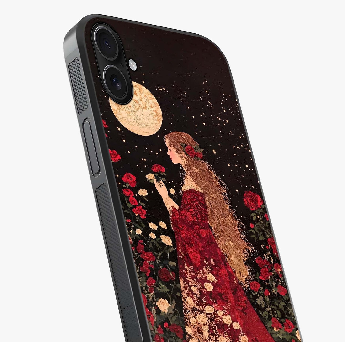 Crimson Dreams Glass Case captured at a warm angle highlighting gloss, texture and premium glass finish.
