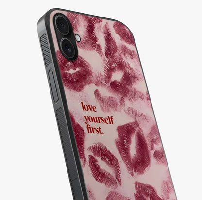 Crimson Kiss Love Glass Case captured at a warm angle highlighting gloss, texture and premium glass finish.
