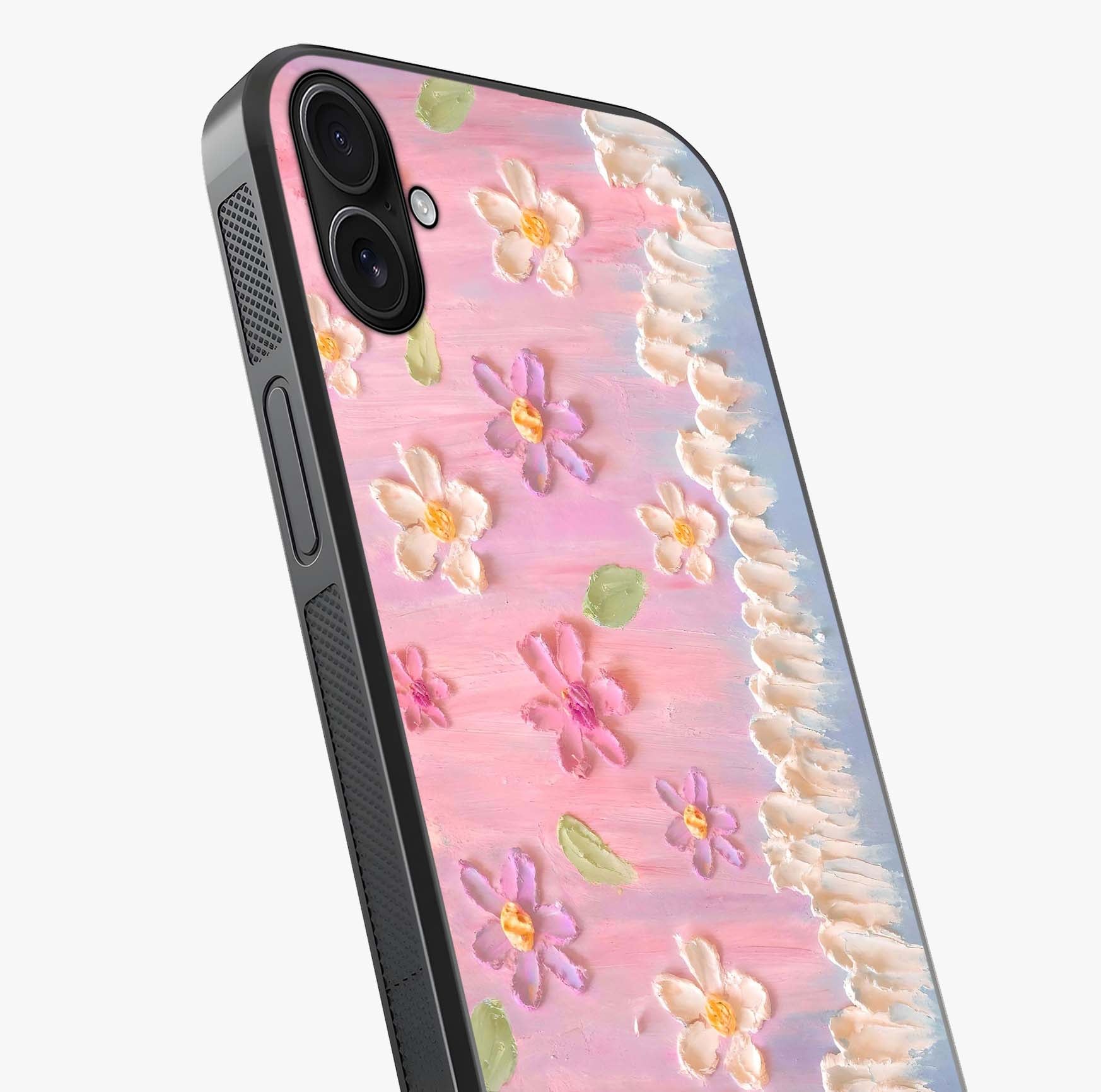 Dreamy Painted Garden Glass Case captured at a warm angle highlighting gloss, texture and premium glass finish.