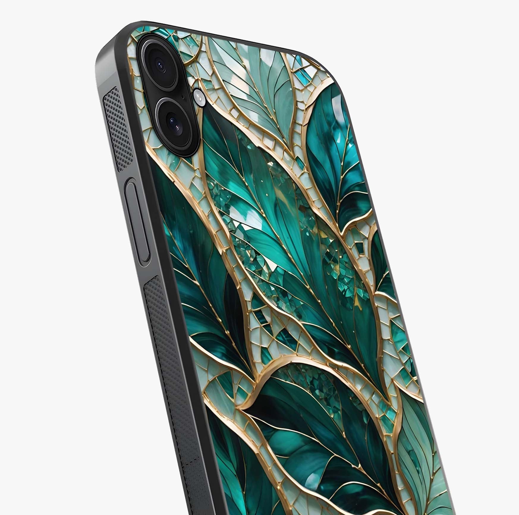 Emerald Leaf Glass Glass Case captured at a warm angle highlighting gloss, texture and premium glass finish.