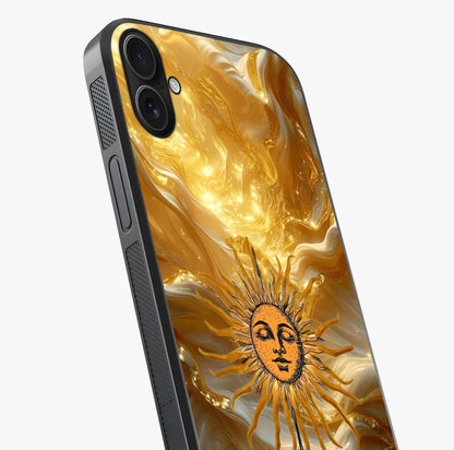 Eternal Golden Glow Glass Case captured at a warm angle highlighting gloss, texture and premium glass finish.