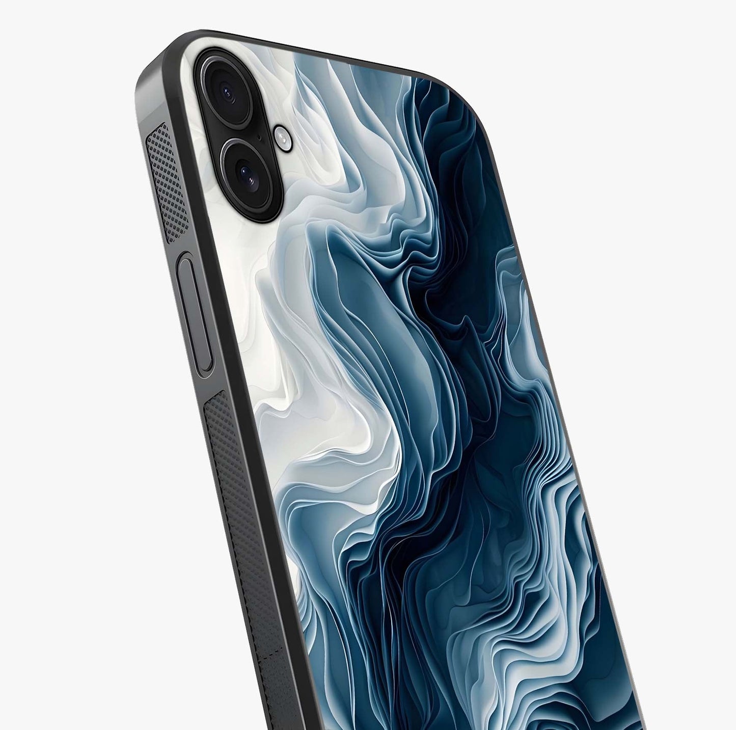 Ethereal Paper Marble Glass Case captured at a warm angle highlighting gloss, texture and premium glass finish.