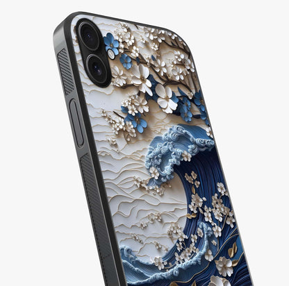 Floral Wave Origami Glass Case captured at a warm angle highlighting gloss, texture and premium glass finish.
