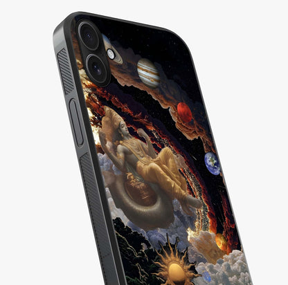 Galactic Divine God Glass Case captured at a warm angle highlighting gloss, texture and premium glass finish.