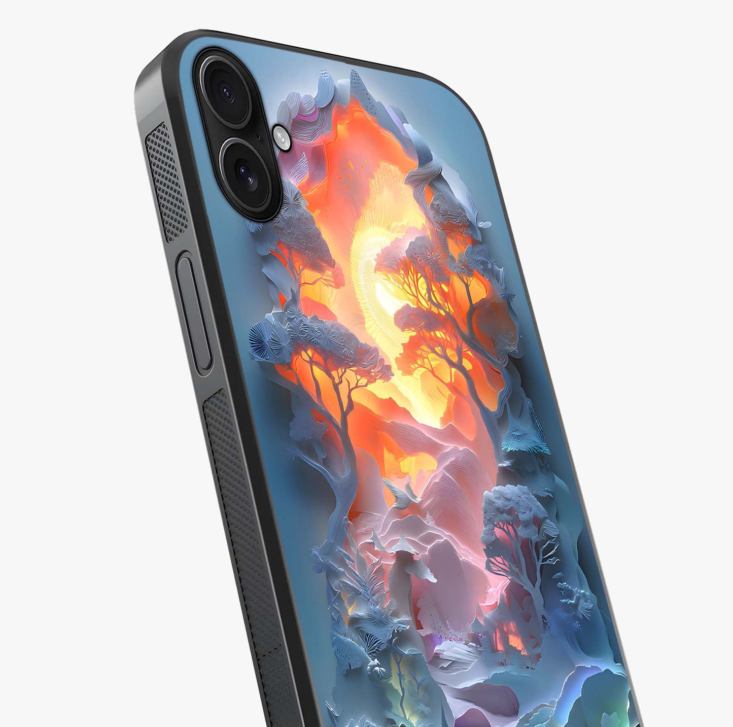 Glow Forest Portal Glass Case captured at a warm angle highlighting gloss, texture and premium glass finish.
