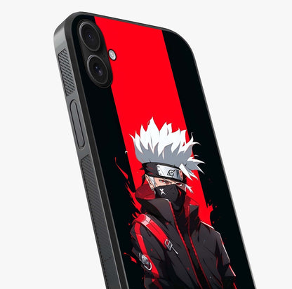 Kakashi Scarlet Shadow Glass Case captured at a warm angle highlighting gloss, texture and premium glass finish.
