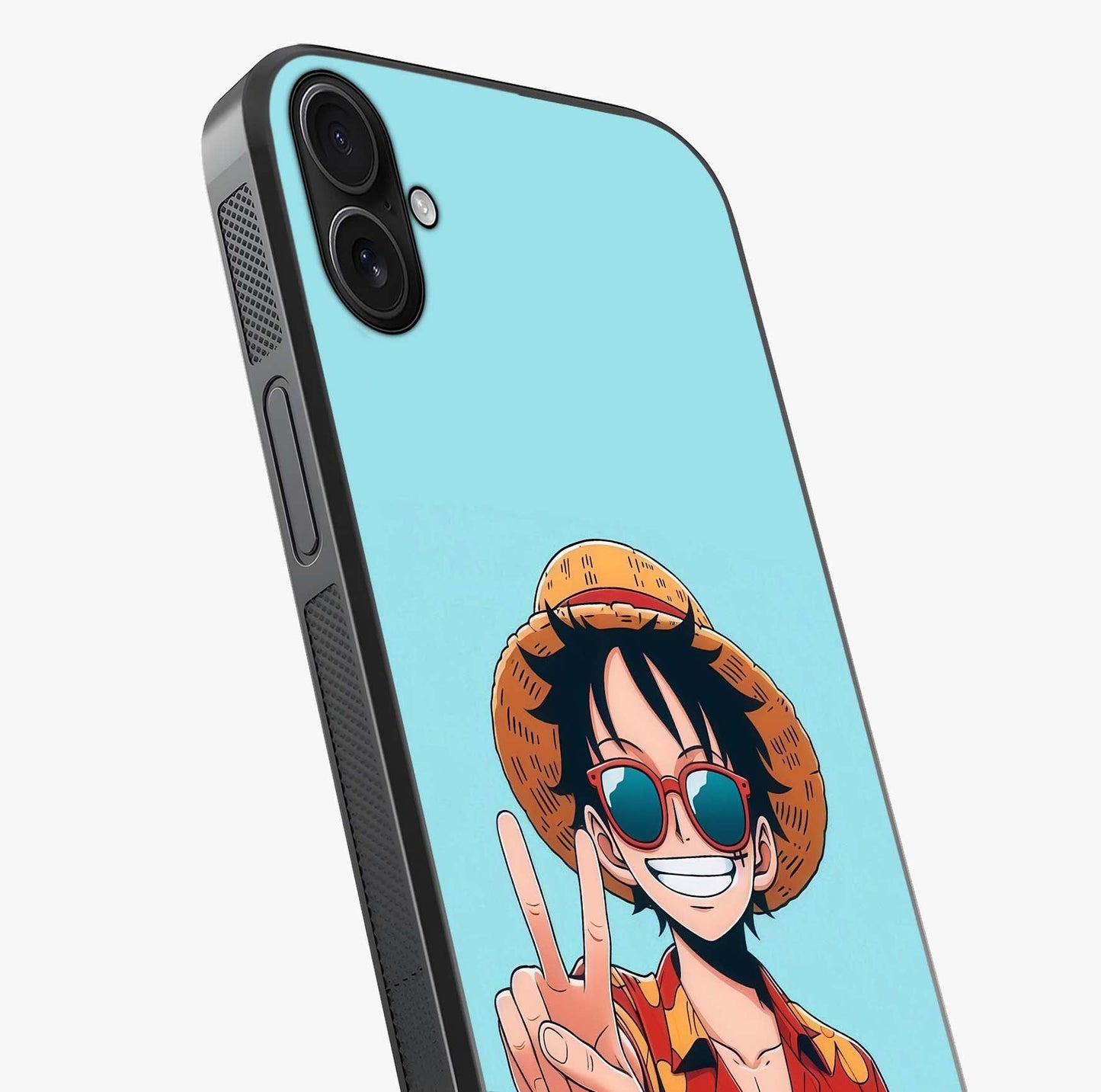 Luffy Summer Anime Vibe Glass Case captured at a warm angle highlighting gloss, texture and premium glass finish.
