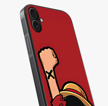 Luffy X Spirit Glass Case captured at a warm angle highlighting gloss, texture and premium glass finish.