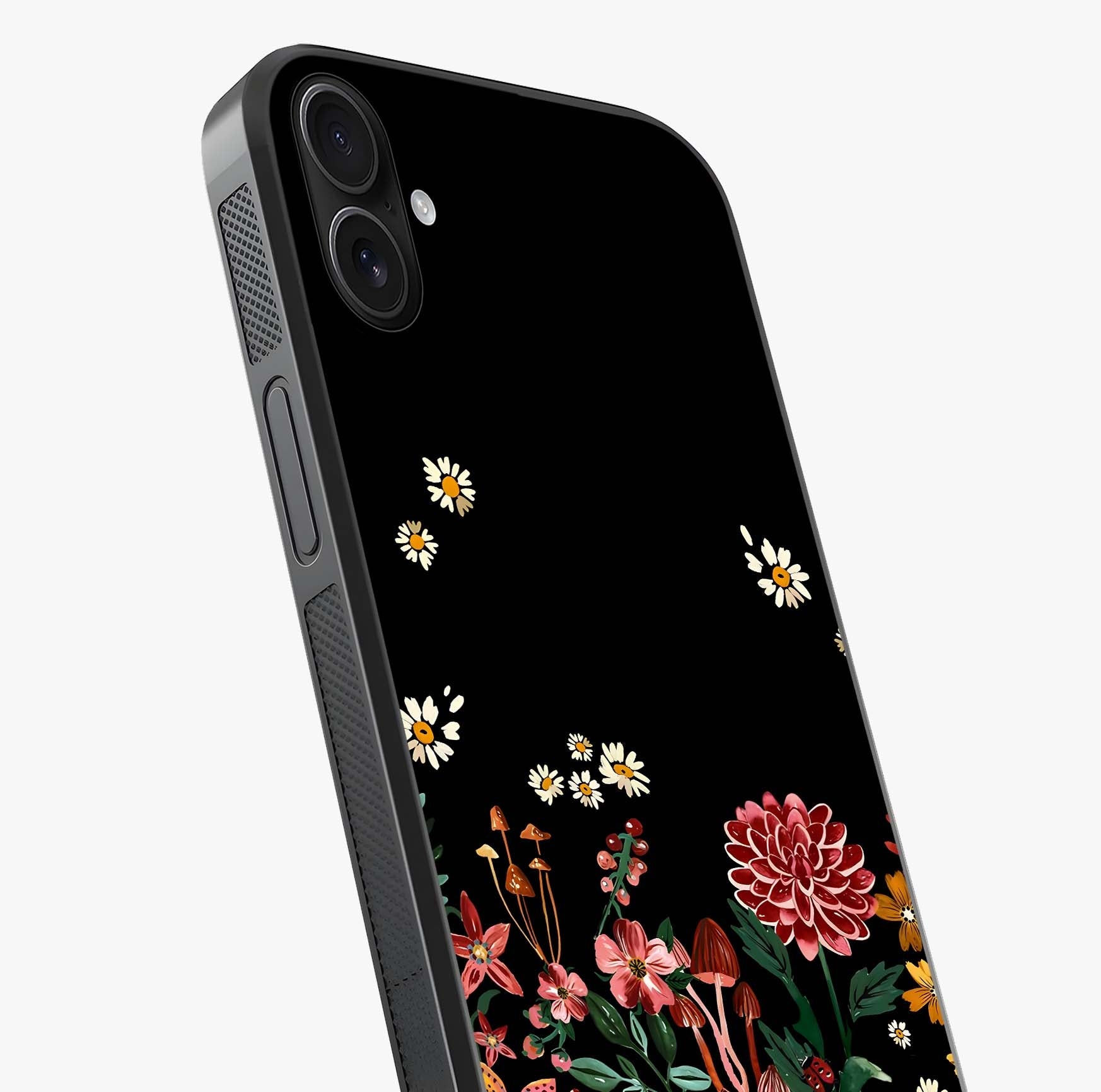 Midnight Bloom Pattern Glass Case captured at a warm angle highlighting gloss, texture and premium glass finish.