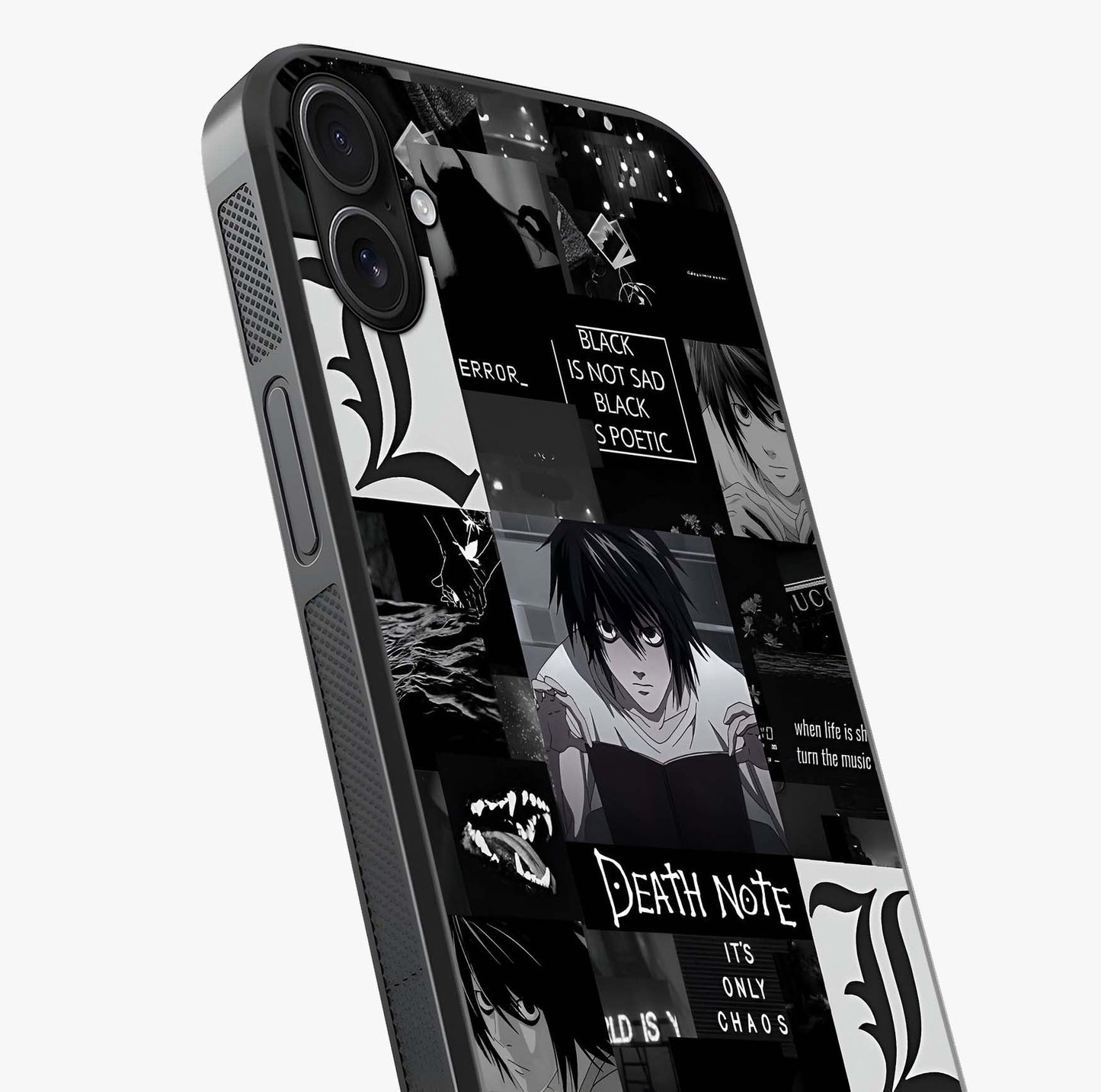 Midnight Chaos Mind Glass Case captured at a warm angle highlighting gloss, texture and premium glass finish.