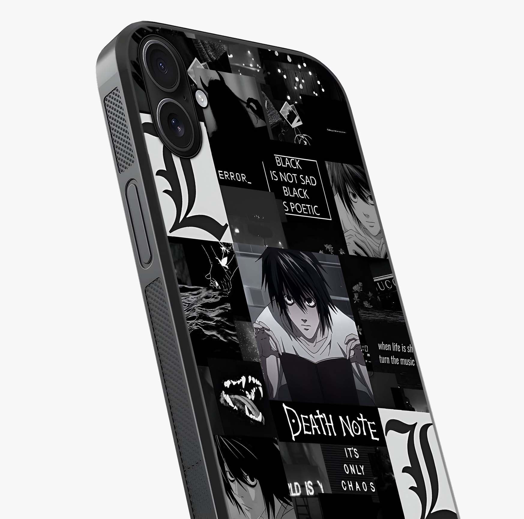 Midnight Chaos Mind Glass Case captured at a warm angle highlighting gloss, texture and premium glass finish.